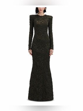 Oscar De La Renta Jewel Neck Meta Long Sleeve Dress Size 0 NWT